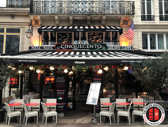 Remplacement des toiles de stores pizzeria Cinquencento à Paris