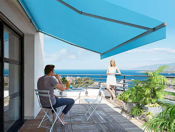 Toile de stores de terrasse et balcon Dickson® Blue - rentoilage - Le Store Parisien - Yvelines