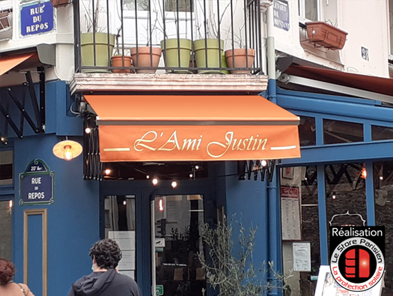 Rentoilage de stores banne de bar restaurant - Paris - Le Store Parisien